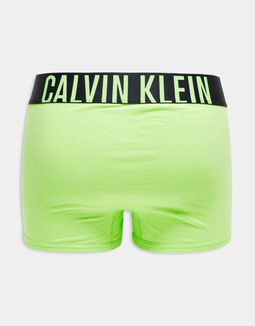 Calvin Klein future shift trunk in black with green logo waistband