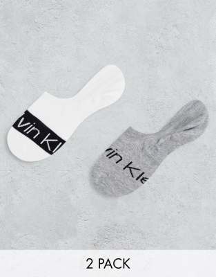 Calvin Klein Calvin Klein 2 pack invisible socks in white/grey with logo