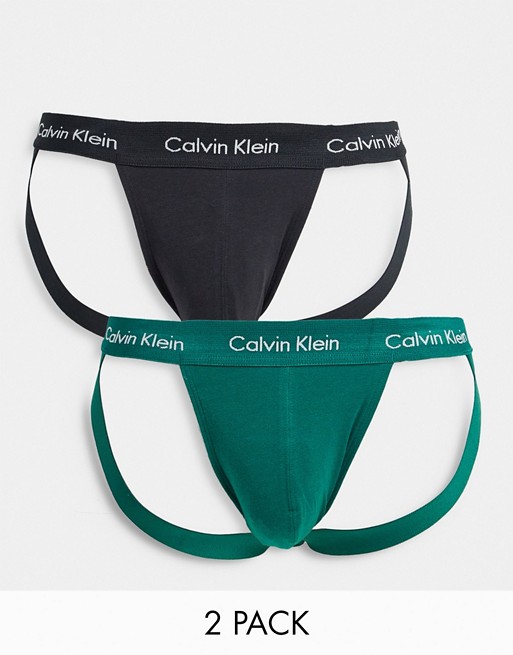 Calvin Klein 2 pack jock straps in black and green
