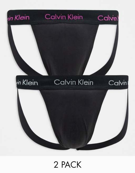 Calvin Klein Cotton Stretch 2 pack jock straps in white, ASOS