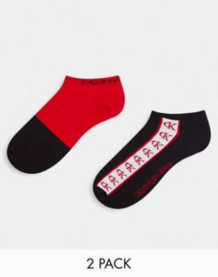 Calvin Klein 2 pack liner socks in black and red
