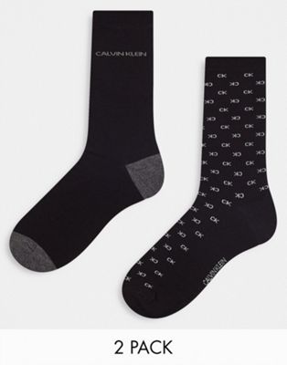 Calvin Klein 2 pack logo crew socks in black