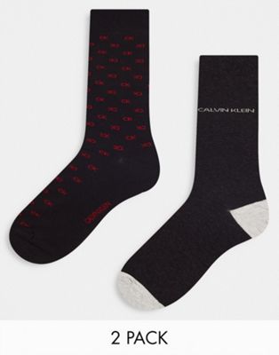 Calvin Klein 2 pack logo crew socks on black and red