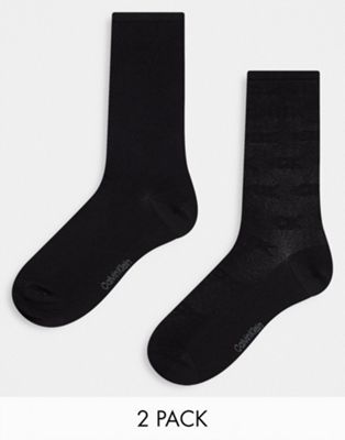 Calvin Klein 2 pack monogram mesh socks in black