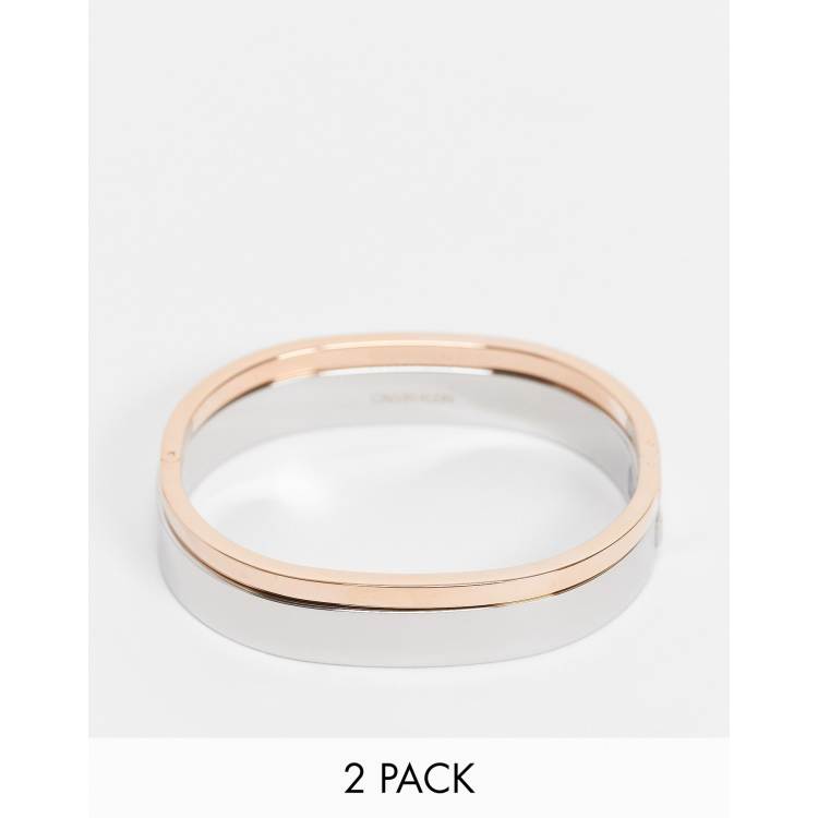 Calvin Klein 2 pack of bangles in rose gold and silver