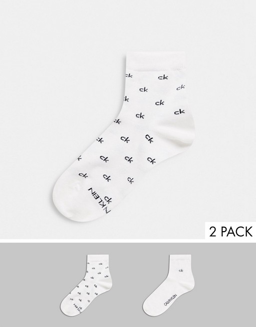 Calvin Klein 2 pack organic cotton short socks in white
