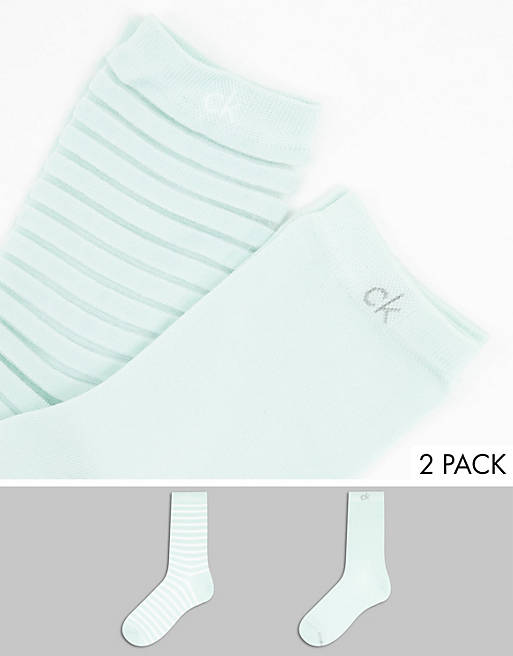 Calvin Klein 2 pack sheer stripe short socks in mint