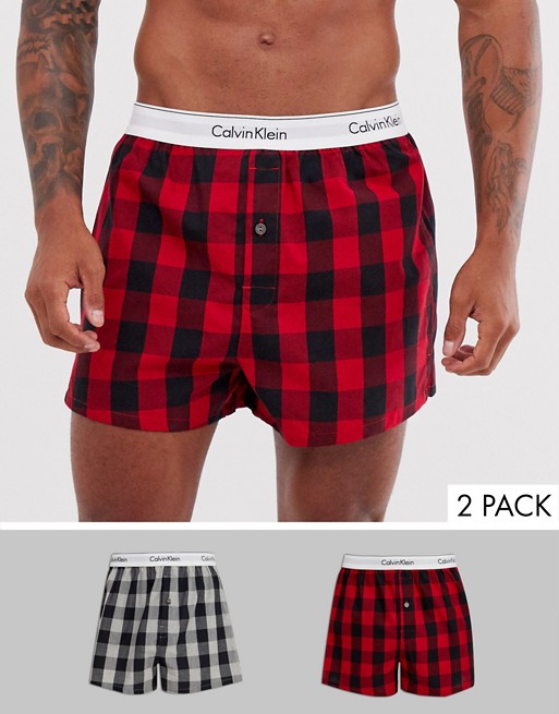 Calvin Klein 2 pack slim fit woven boxers in buffalo check