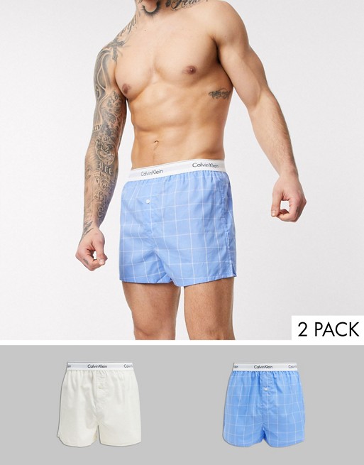 Calvin Klein 2 pack slim fit woven boxers in Modern cotton stretch