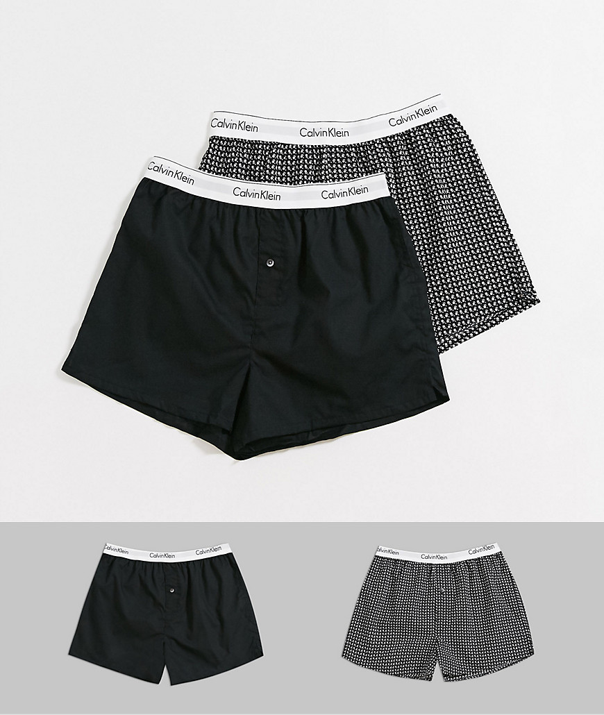 Calvin Klein 2 pack slim fit woven boxers in Modern cotton stretch-Black