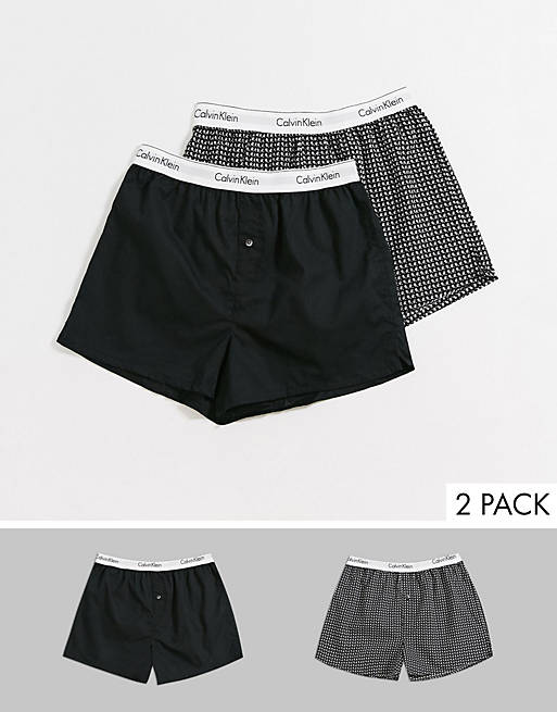 Calvin Klein 2 pack slim fit woven boxers in Modern cotton stretch | ASOS