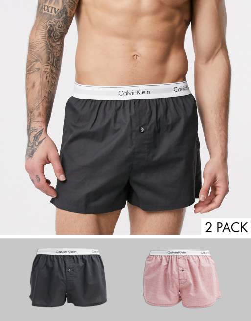 Calvin Klein 2 pack slim fit woven boxers in modern cotton stretch