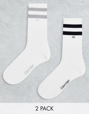 Calvin Klein 2 pack sport socks in white with logo