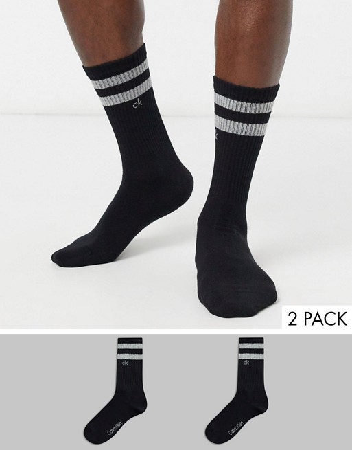 Calvin Klein 2 pack stripe crew socks in black