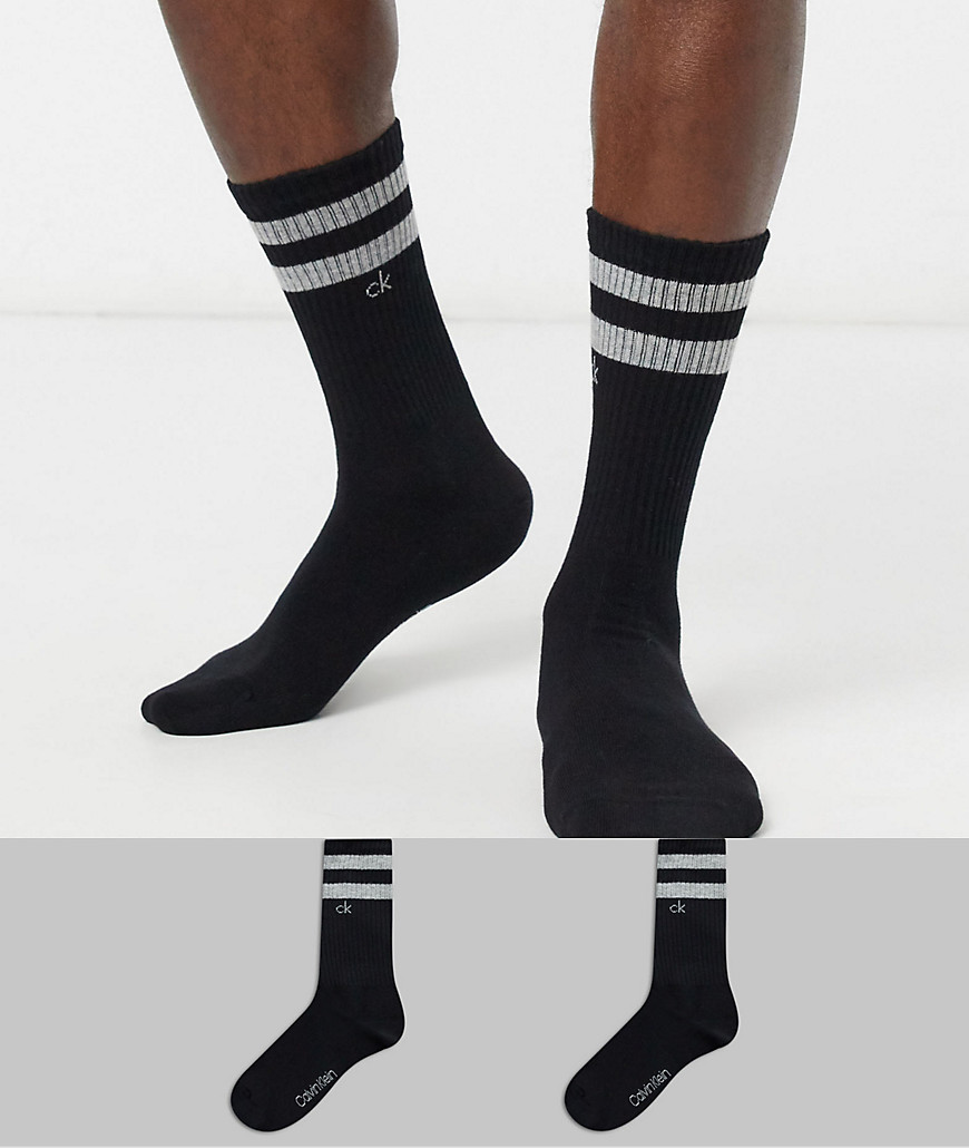 Calvin Klein 2 pack stripe crew socks in black