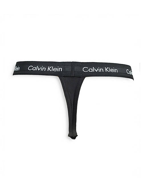 Calvin Klein 2 pack thongs with logo waistband in black | ASOS