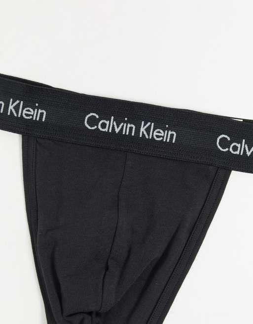 Calvin Klein 2 pack thongs with logo waistband in black