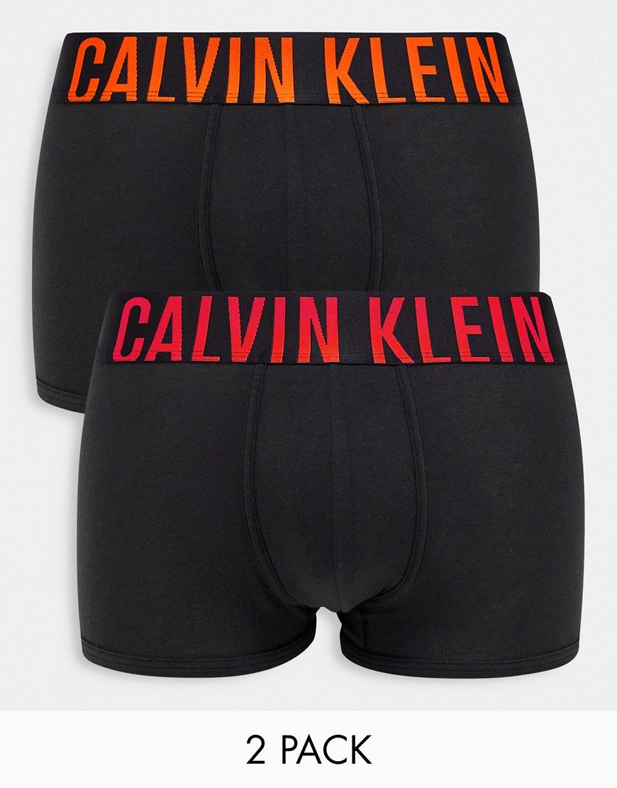 Calvin Klein 2-pack trunks in black with orange and red logo waistband