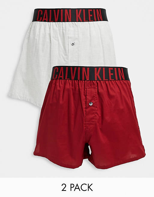 Calvin Klein 2 pack woven boxers in burgundy/grey