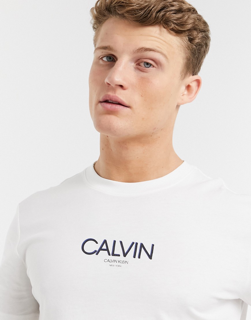 Calvin Klein 2 tone logo T-shirt in white