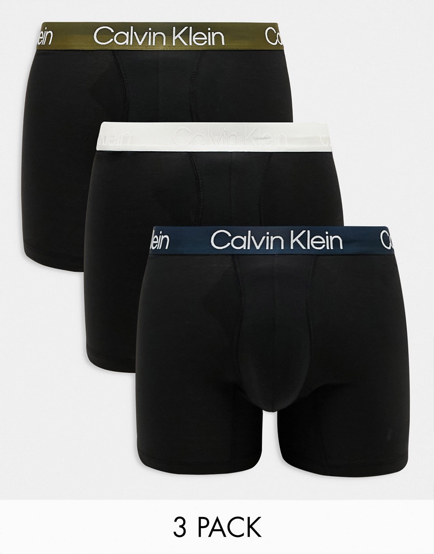 Calvin Klein 3-pack Boxer Brief With Colored Waistband In Black In Silver