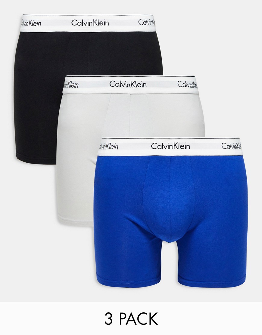 Calvin Klein 3-pack Boxer Briefs In Black, Blue And Gray-multi