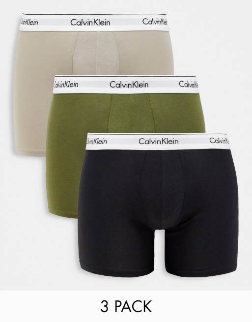 Calvin Klein 3-pack boxer briefs in black, khaki and cream