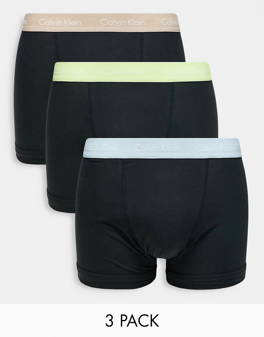 Calvin Klein 3-pack boxer briefs in black with color contrast waistbands