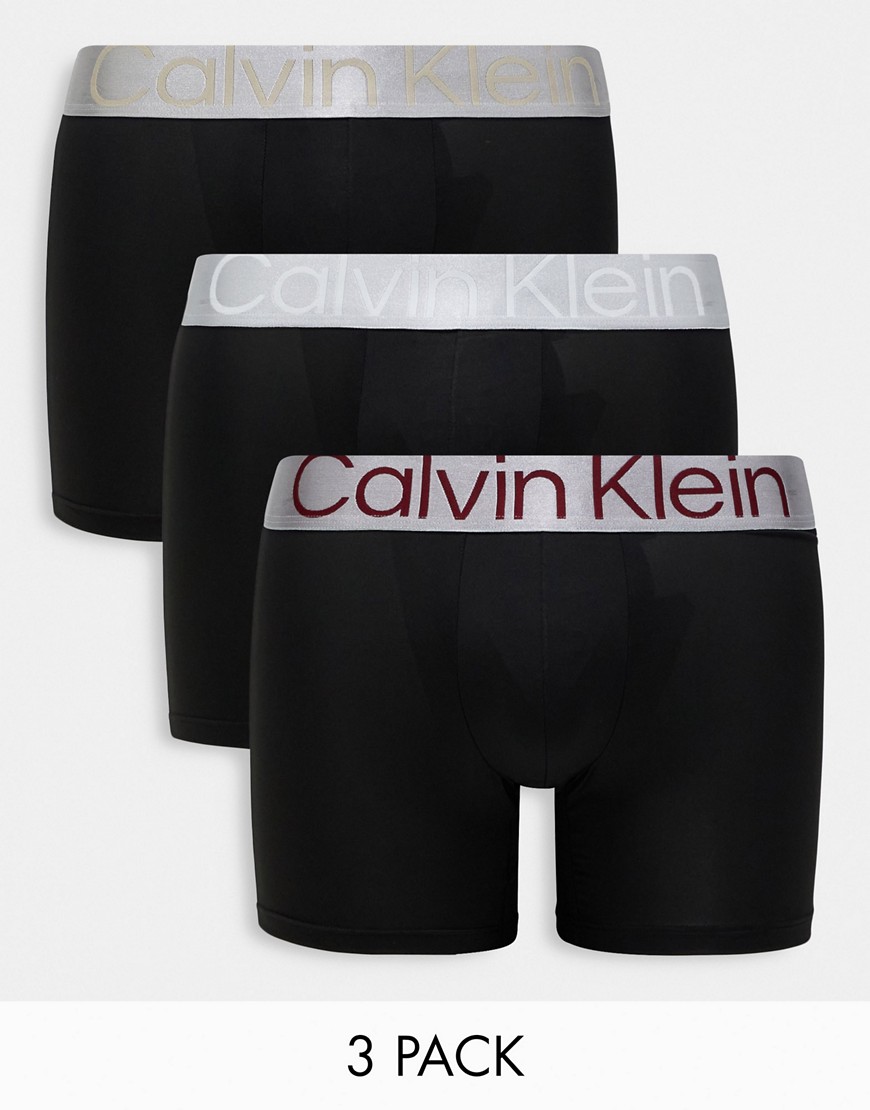 Calvin Klein 3-pack boxer briefs in black with gray waistband