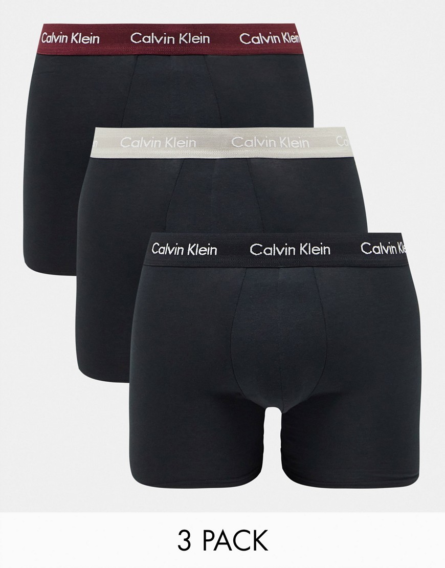 Calvin Klein 3-pack Boxer Briefs With Colored Waistband In Black