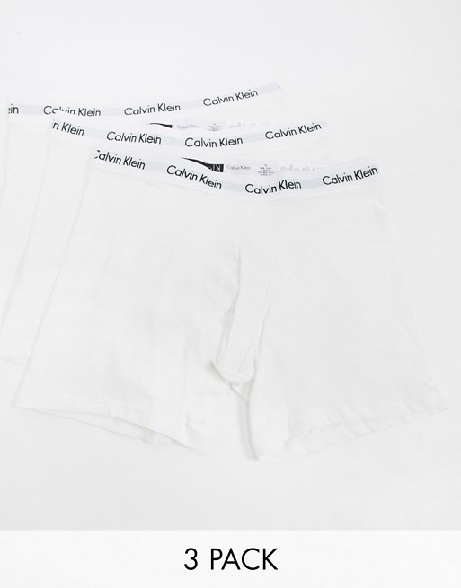 Calvin Klein 3 pack boxer briefs with logo waistband in white