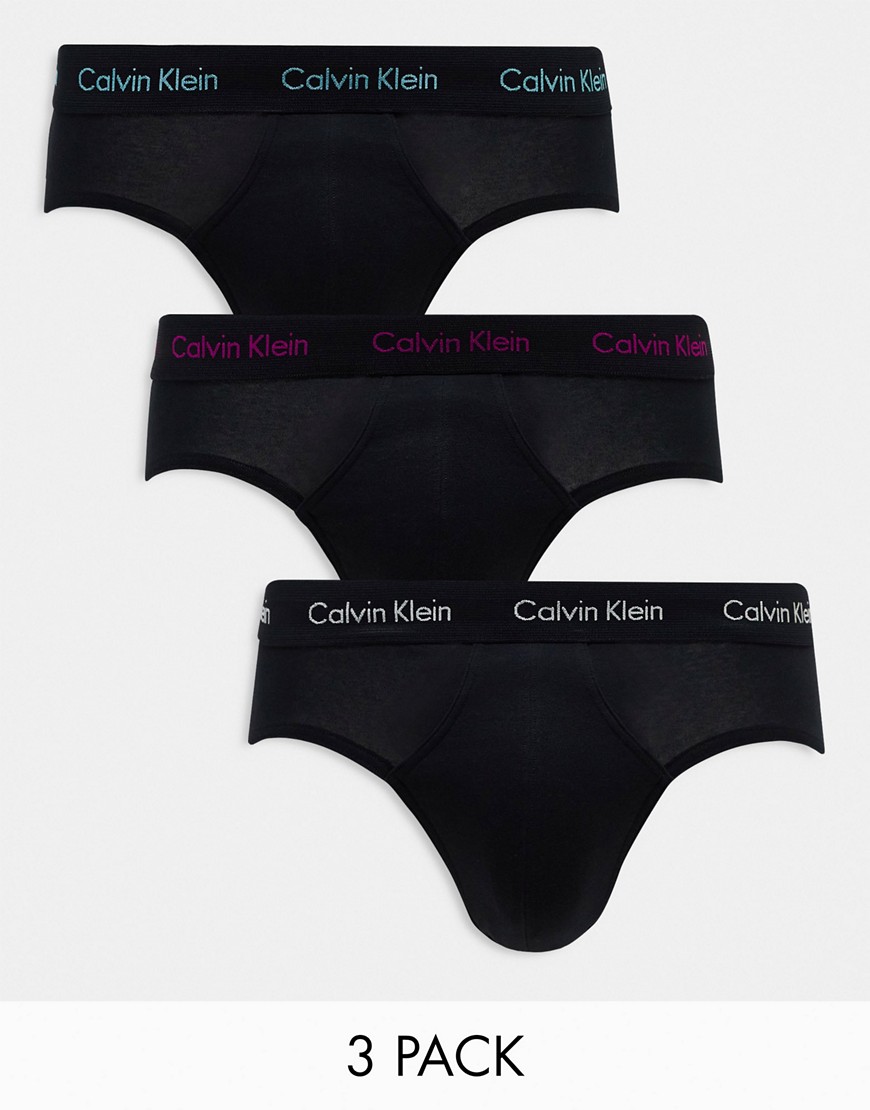 Calvin Klein 3-pack brief with coloured logo waistbands in black