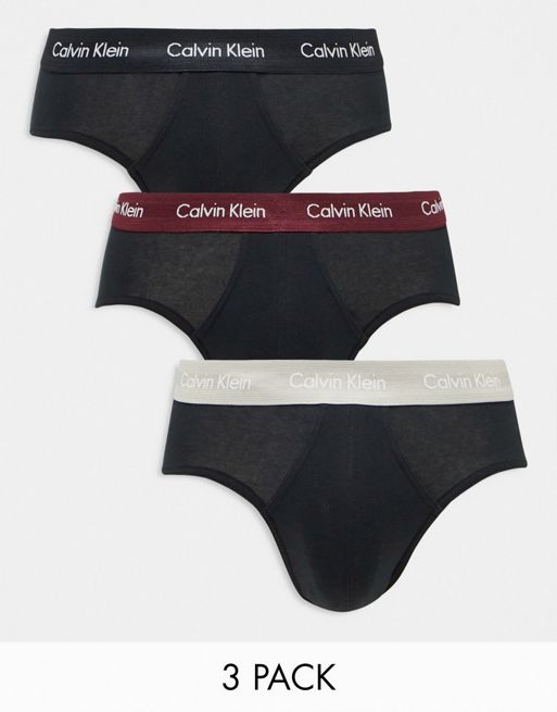 Calvin Klein 3-pack briefs with coloured waistband in black