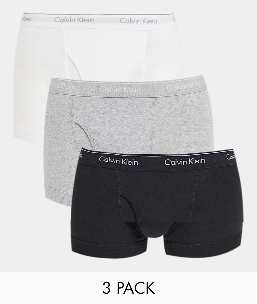 Calvin Klein 3 pack contrast waistband trunks in black white and grey-Multi