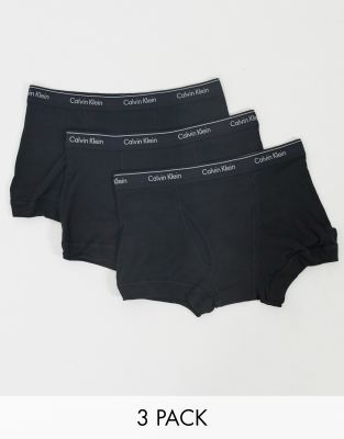 calvin klein 3 pack contrast waistband trunks in black