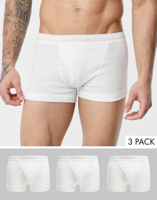 Calvin Klein 3 pack cotton classics trunks in white | ASOS