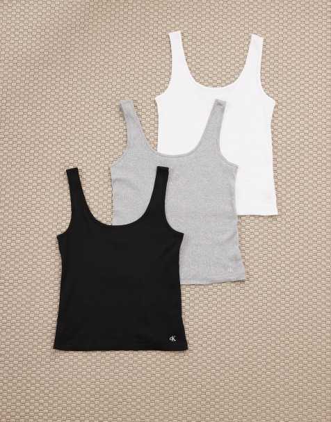 Calvin Klein 3-pack cotton scoop neck tanks in white/gray/black - view 1