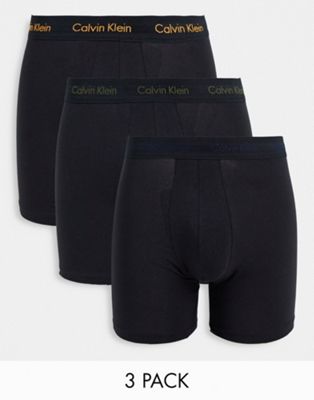 Calvin Klein 3 pack cotton stretch boxer briefs with contrast logo in black