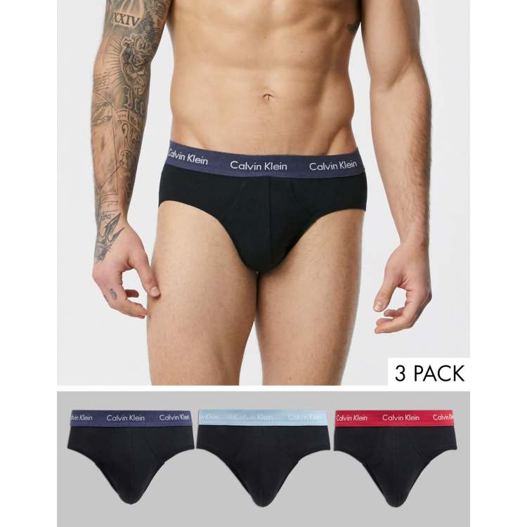 Calvin Klein 3 pack cotton stretch hip briefs in black