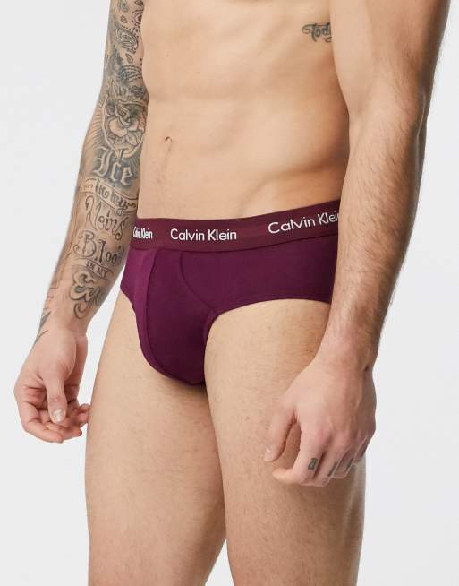 Calvin Klein 3 pack cotton stretch hip briefs in purple