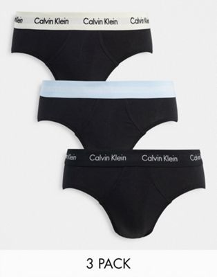 Calvin Klein 3 pack cotton stretch hip briefs with contrast waistbands in black