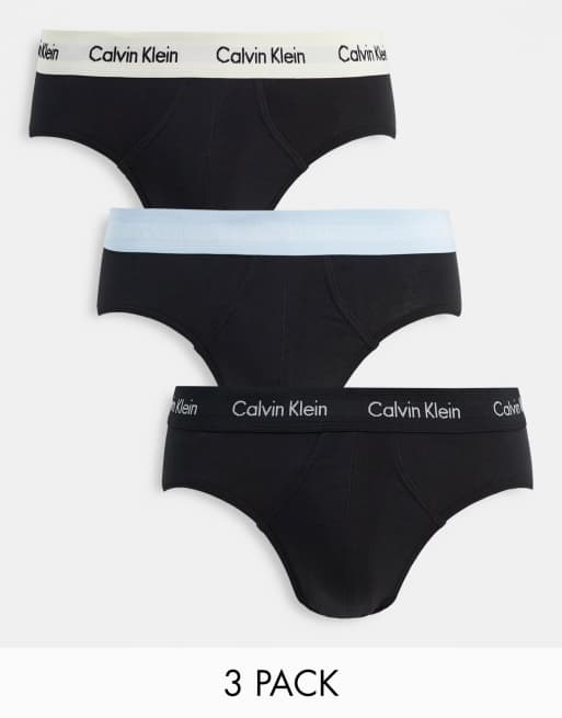 Calvin Klein 3 pack cotton stretch hip briefs in black