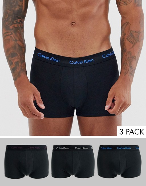 Calvin Klein 3 pack Cotton Stretch low rise trunks in black