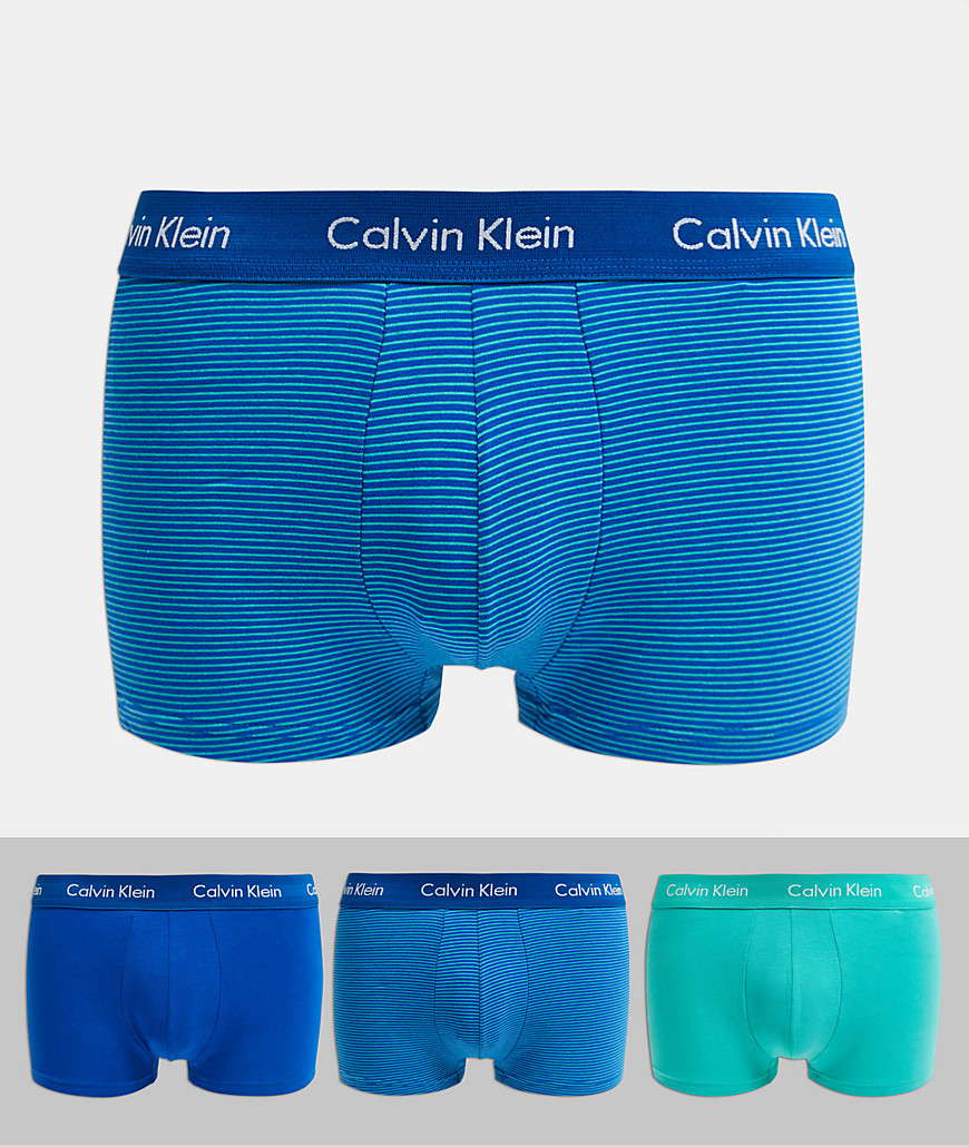 Calvin Klein 3 pack cotton stretch low rise trunks in green