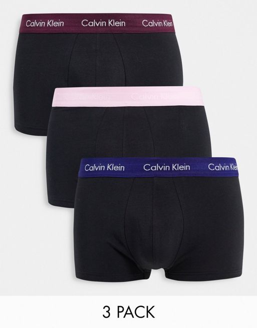Calvin Klein 3-pack jockstraps in black with coloured waistband