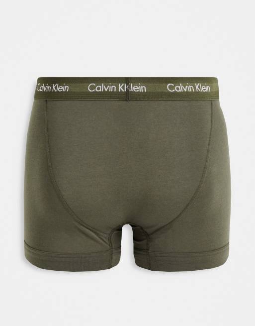 Calvin Klein 3 pack cotton stretch trunks in black khaki grey ASOS