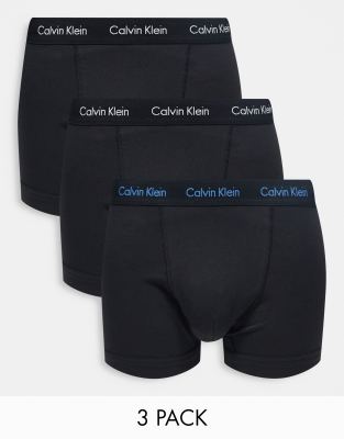 Calvin Klein 3 pack cotton stretch trunks in black | ASOS