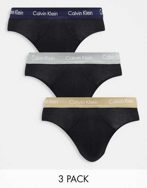 Calvin Klein 3-pack hip brief in black with colored waistband