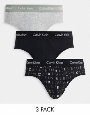 Calvin Klein 3 pack hipster briefs with logo waistband in multi logo print  | ASOS