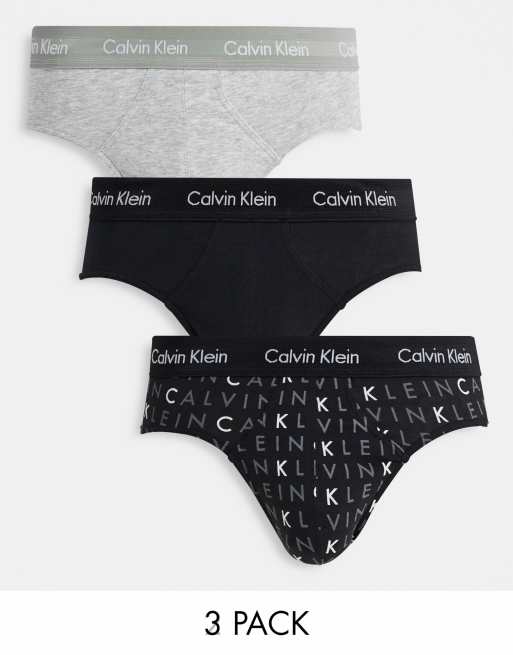 Calvin Klein 3 pack hipster briefs with logo waistband in multi